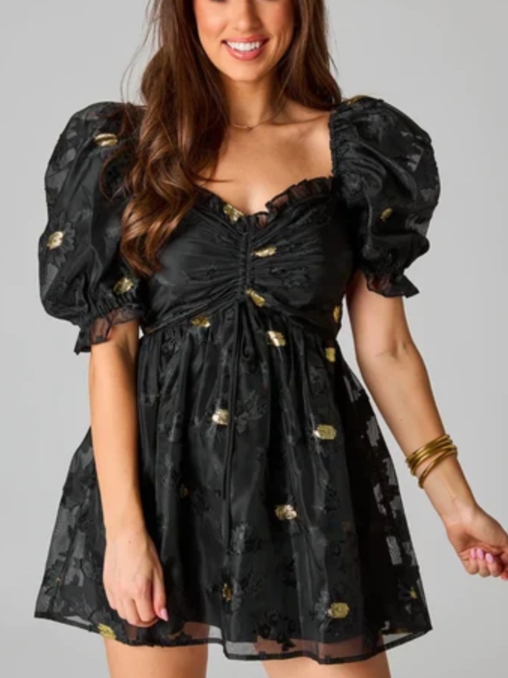Buddy Love Black Mini Dress with Gold Accents